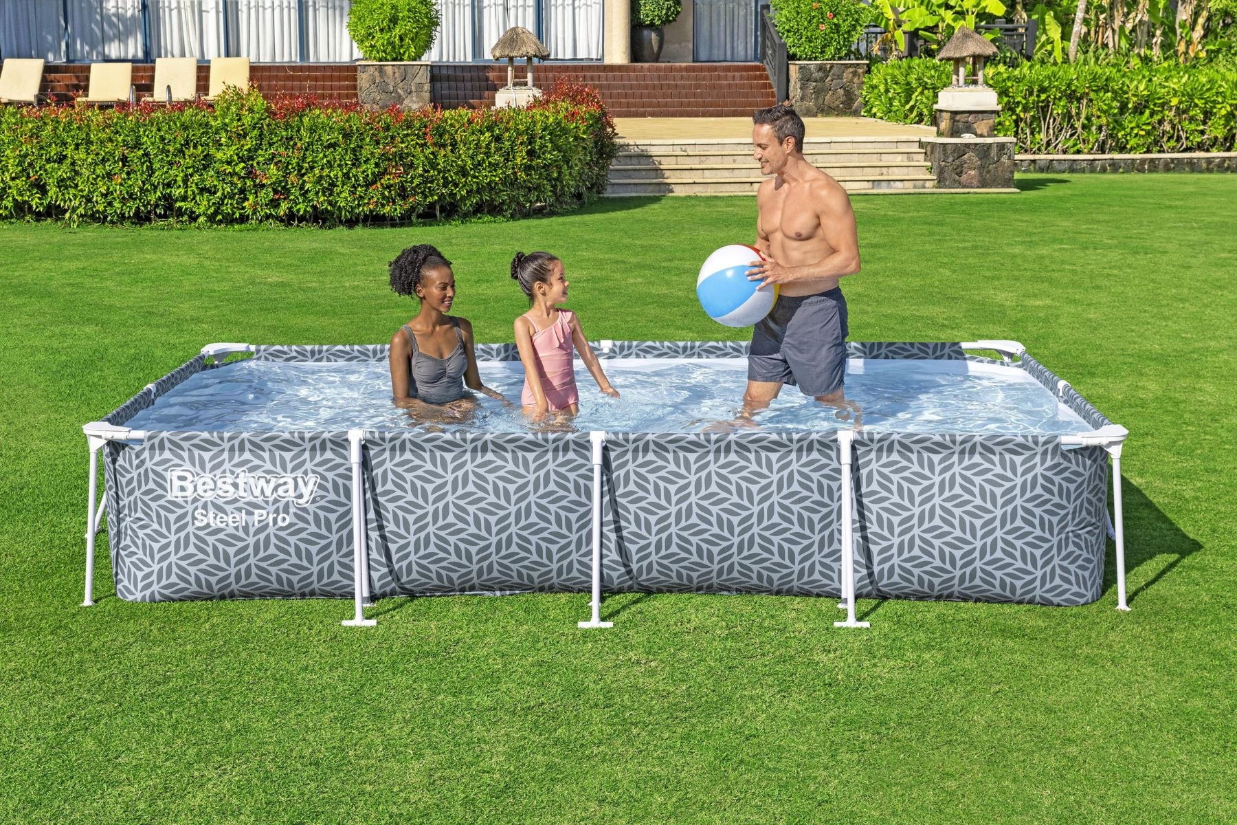 12ft x 6.6ft x 26in Leaf Print Rectangle Steel Pro Above Ground Pool Set