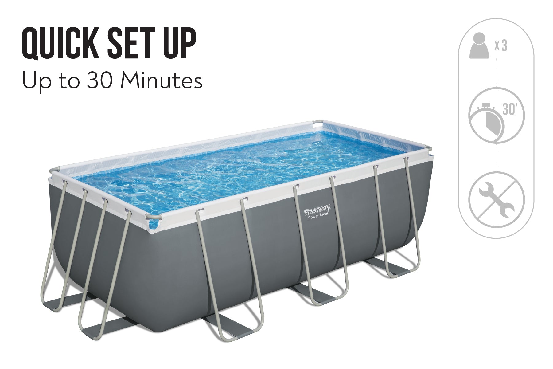 13.6ft x 6.7ft x 48in Dark Grey Rectangle Power Steel Above Ground Pool Set