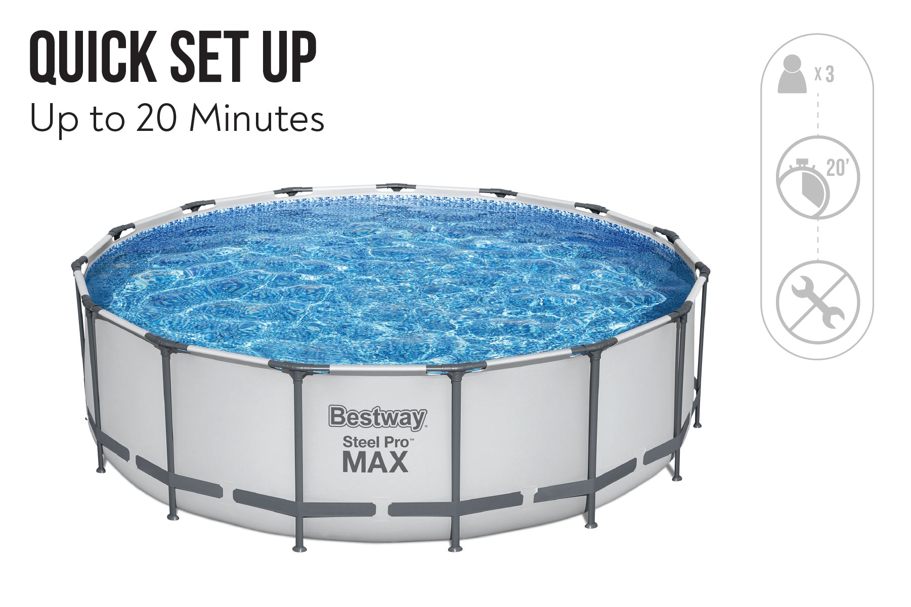 15ft x 48in Grey Round Steel Pro Max Above Ground Pool Set