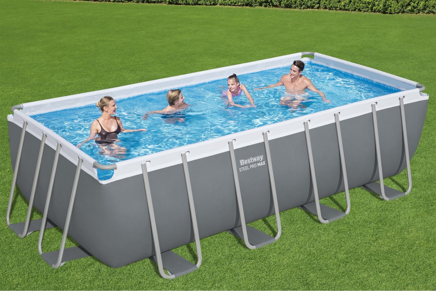 16ft x 8ft x 48in ark Grey Rectangular Steel Pro Max Above Ground Pool Set