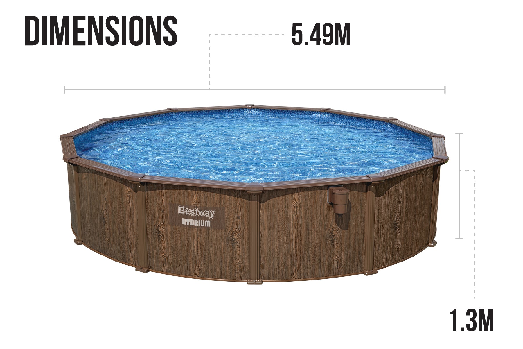 18ft x 52in Wood Print Round Hydrium Steel Above Ground Pool Set