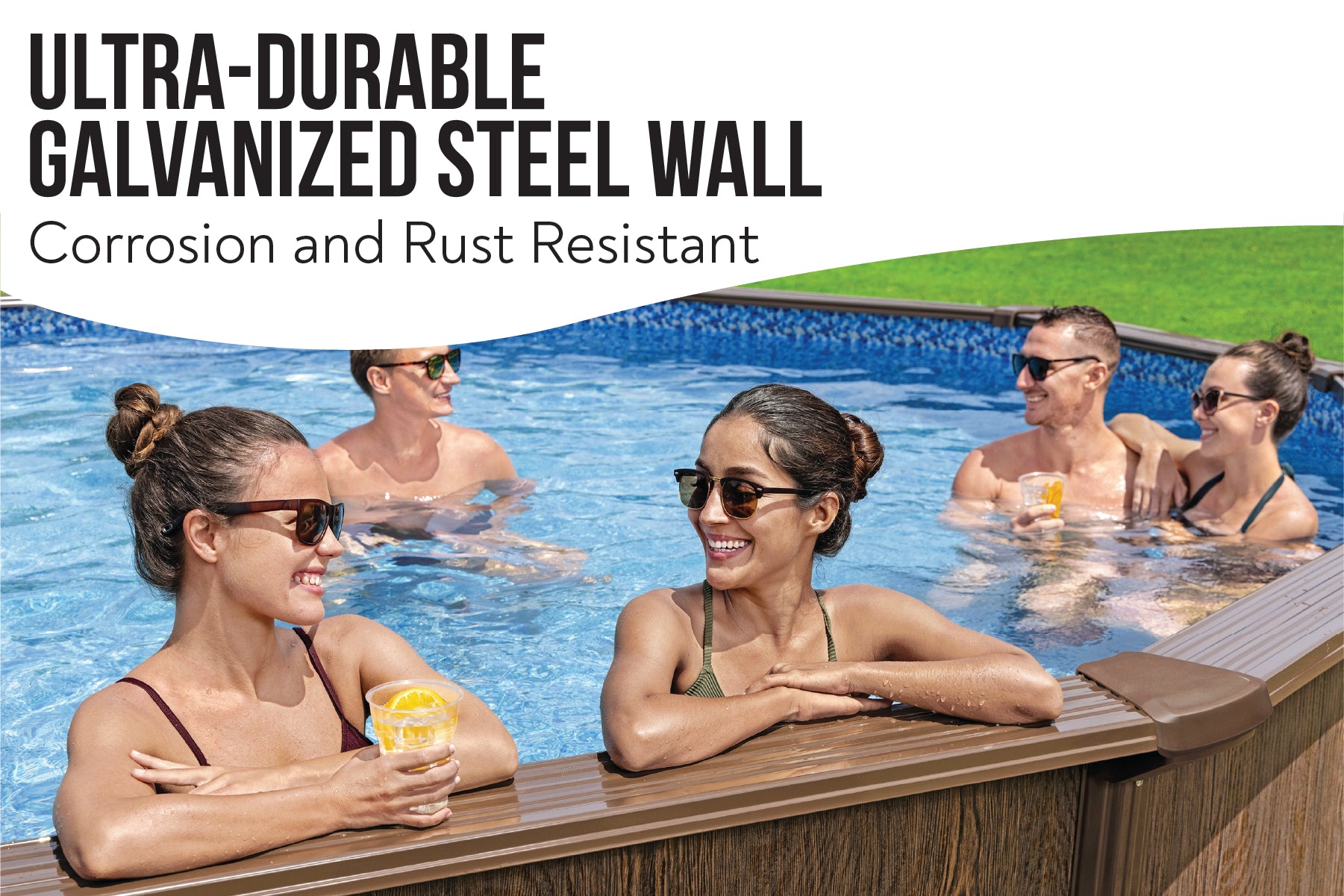 18ft x 52in Wood Print Round Hydrium Steel Above Ground Pool Set