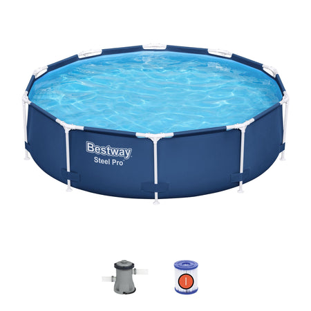 10ft x 30in Navy Round Steel Pro Above Ground Pool Set - Outlet