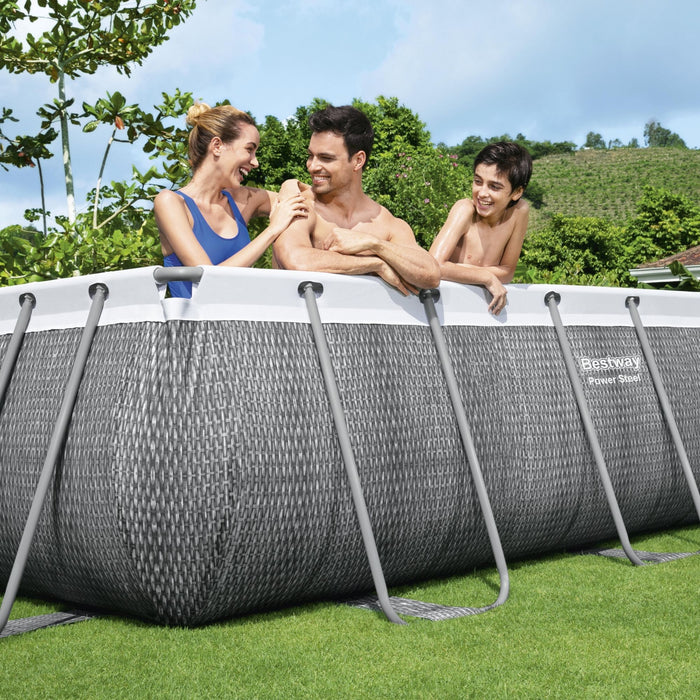 13.3ft x 6.7ft x 39.5in Rattan Print Rectangle Power Steel Above Ground Pool Set