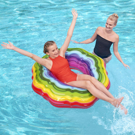 Inflatable Rainbow Ribbon Swim Ring Pool Float