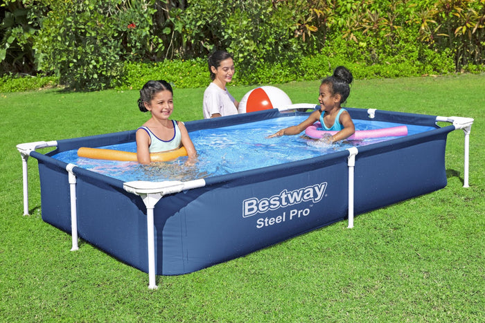 7.3ft x 59in x 17in Navy Blue Rectangle Steel Pro Above Ground Pool
