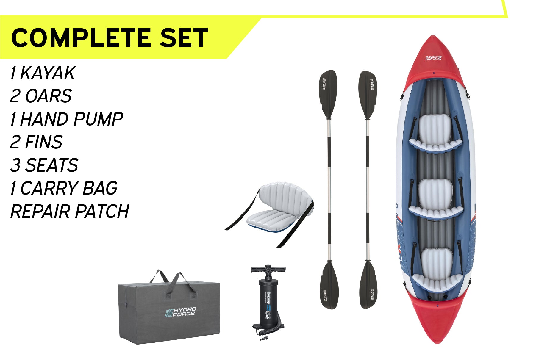 Hydro-Force 3 Person Inflatable Kayak Set - Rapid X3