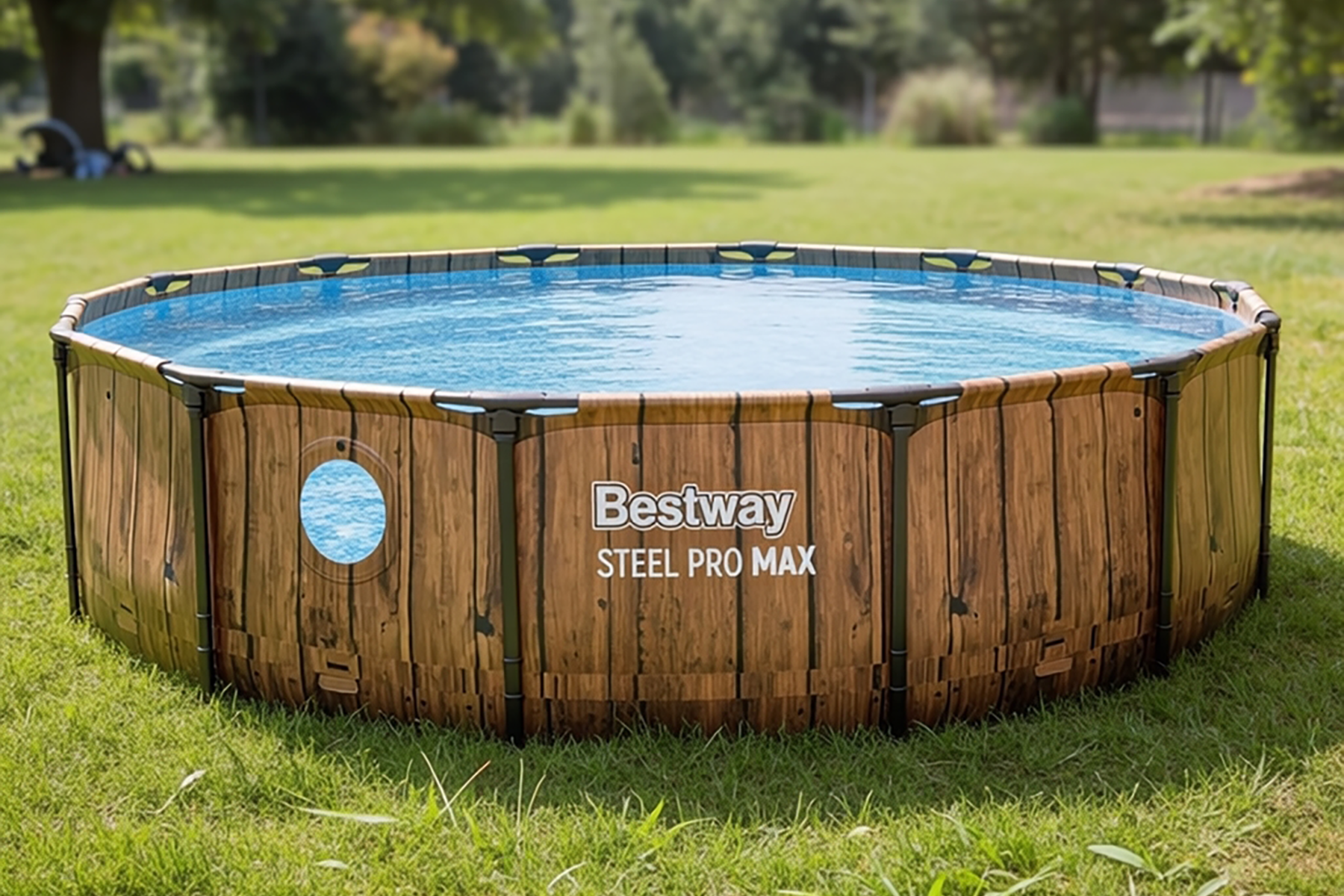 Round wood print pool with window