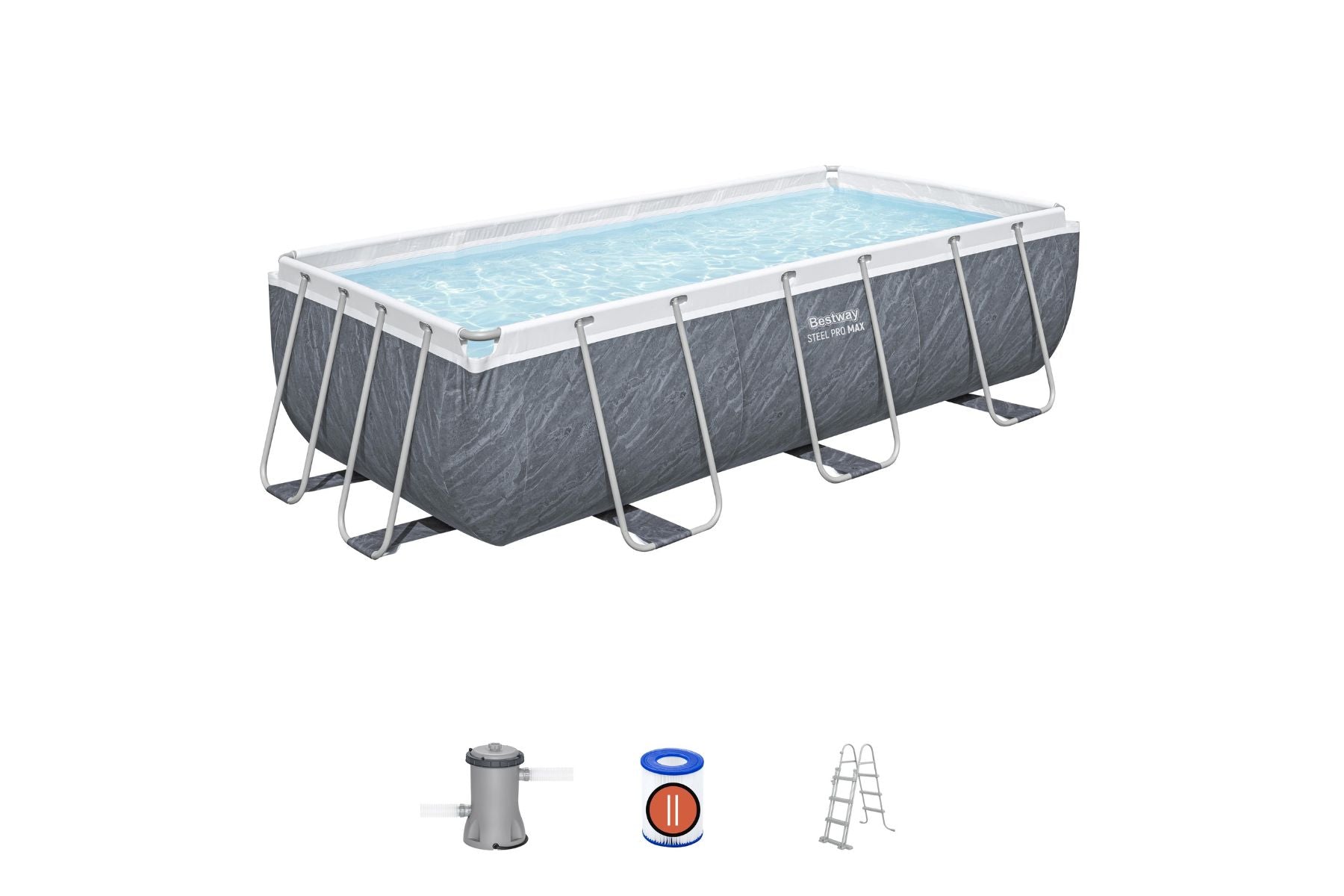 13.3ft x 6.7ft x 39.5in Marble Print Rectangle Power Steel Above Ground Pool Set