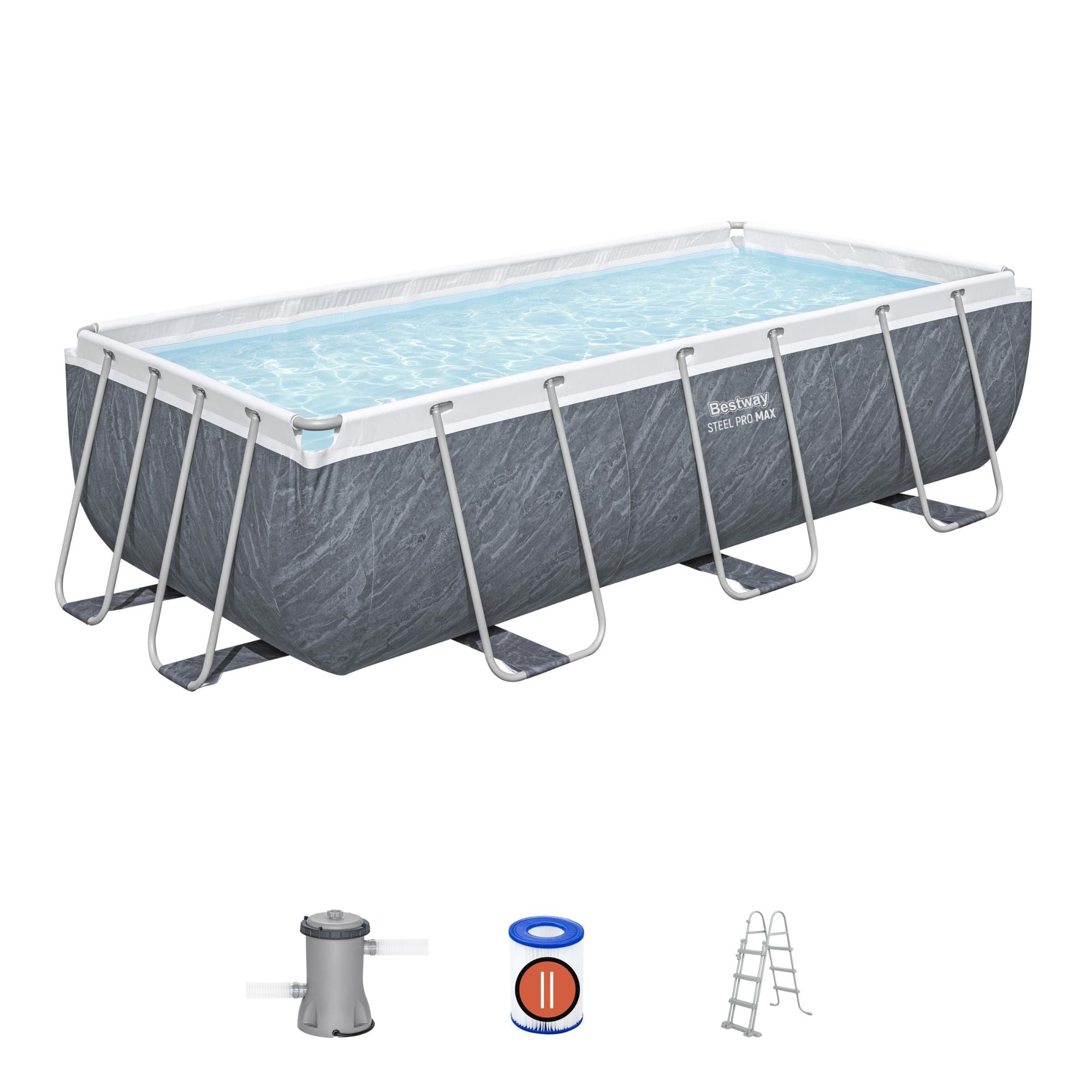 13.3ft x 6.7ft x 39.5in Marble Print Rectangle Power Steel Above Ground Pool Set