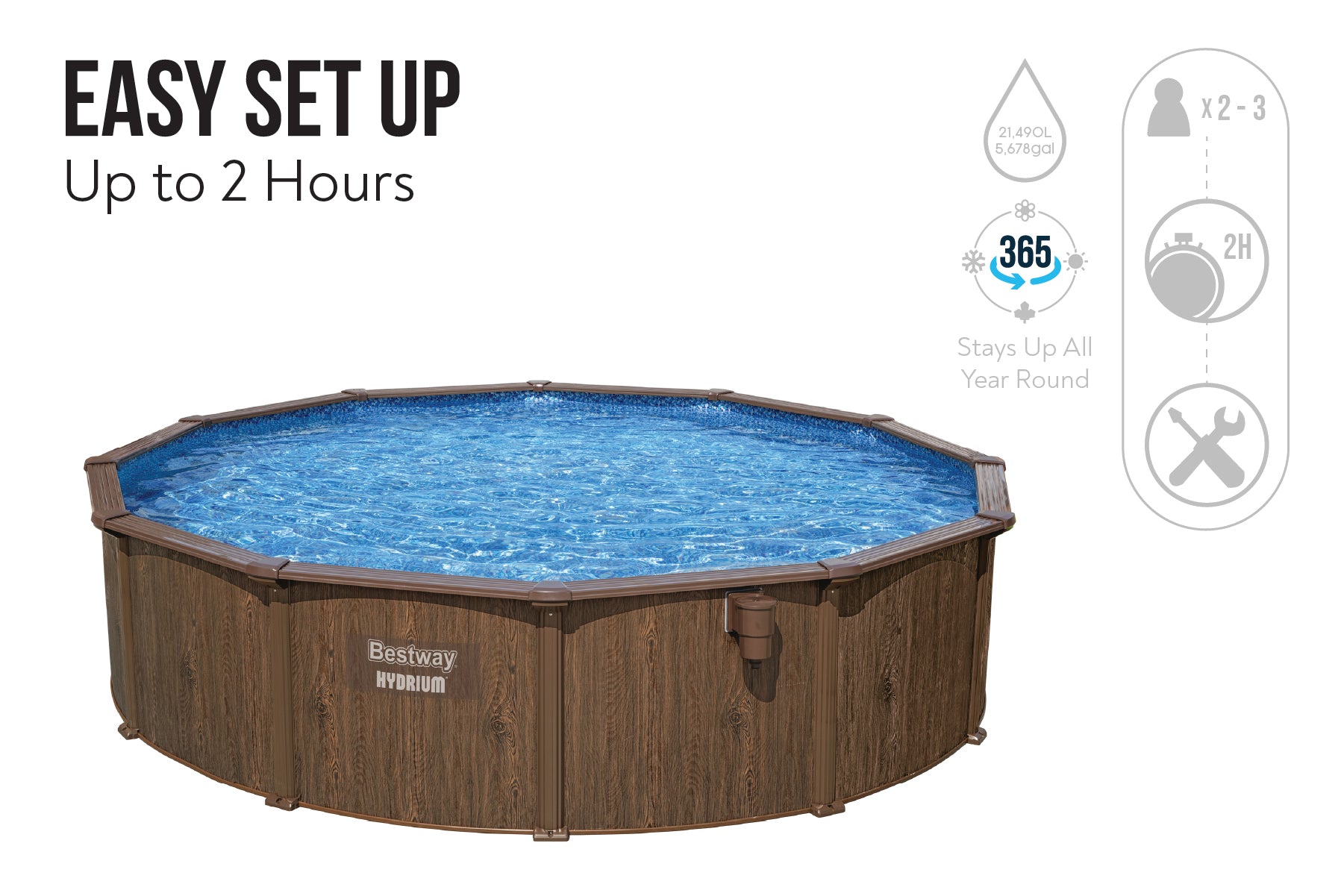 18ft x 52in Wood Print Round Hydrium Steel Above Ground Pool Set