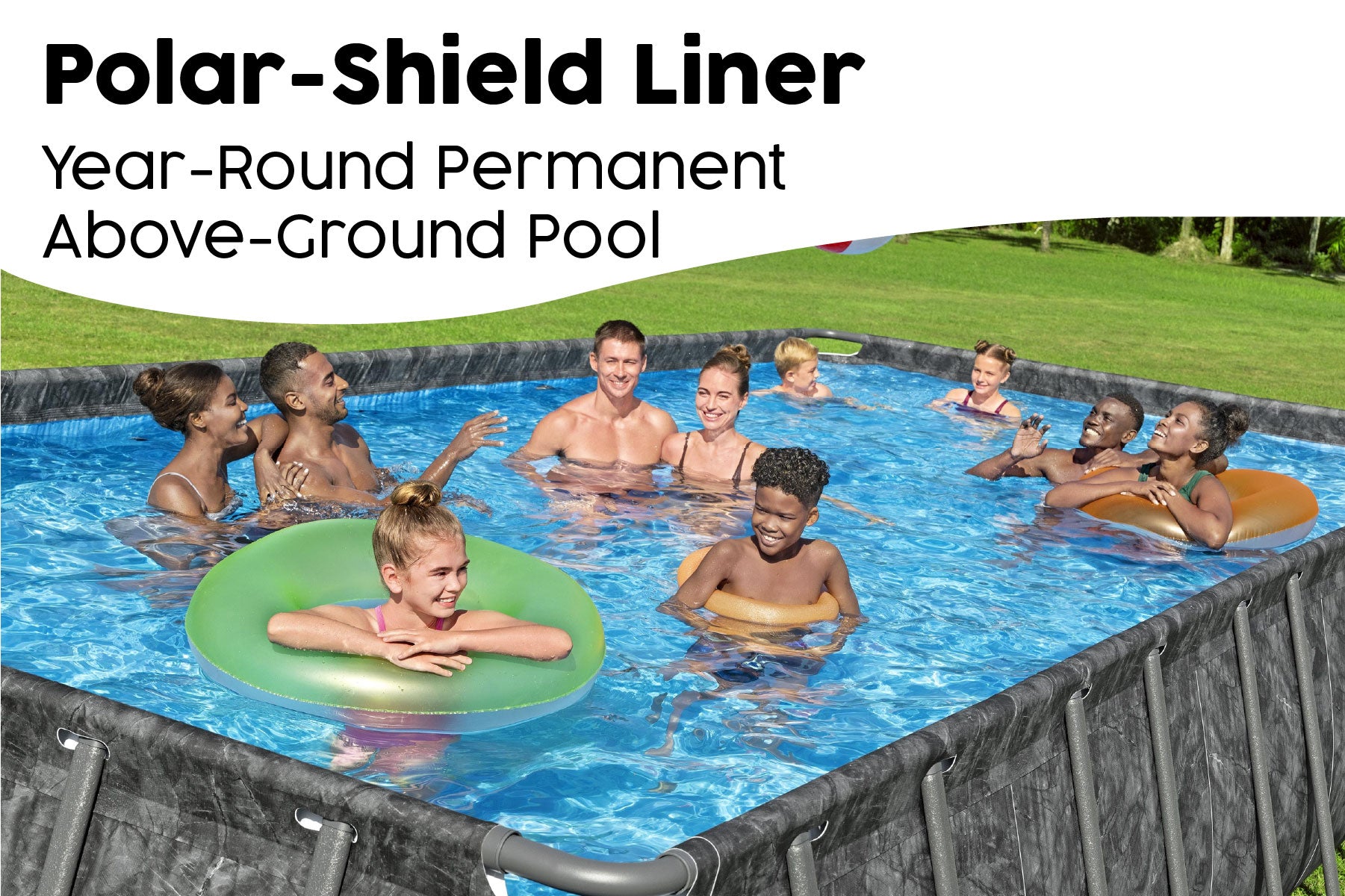 Children playing in the bestway above ground pool