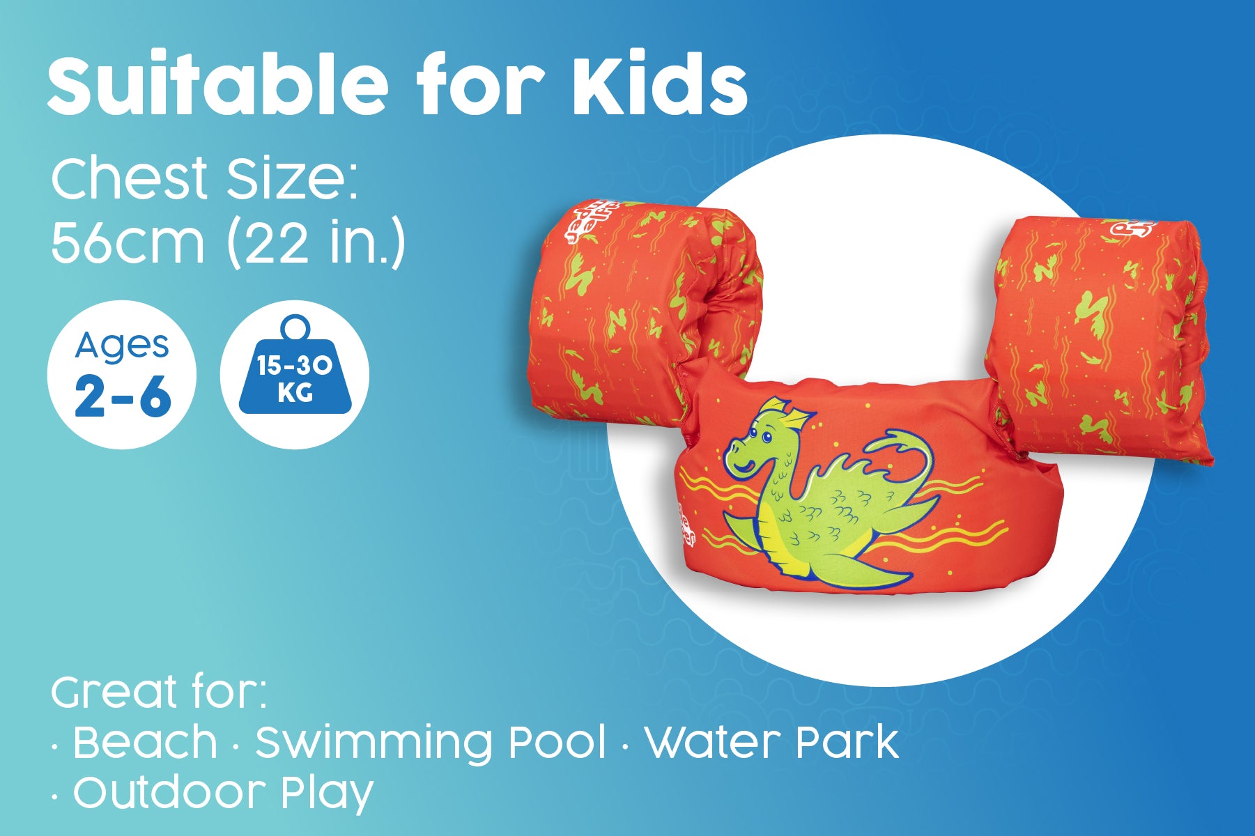 Kids Inflatable Swim Vest with Armbands – Monster