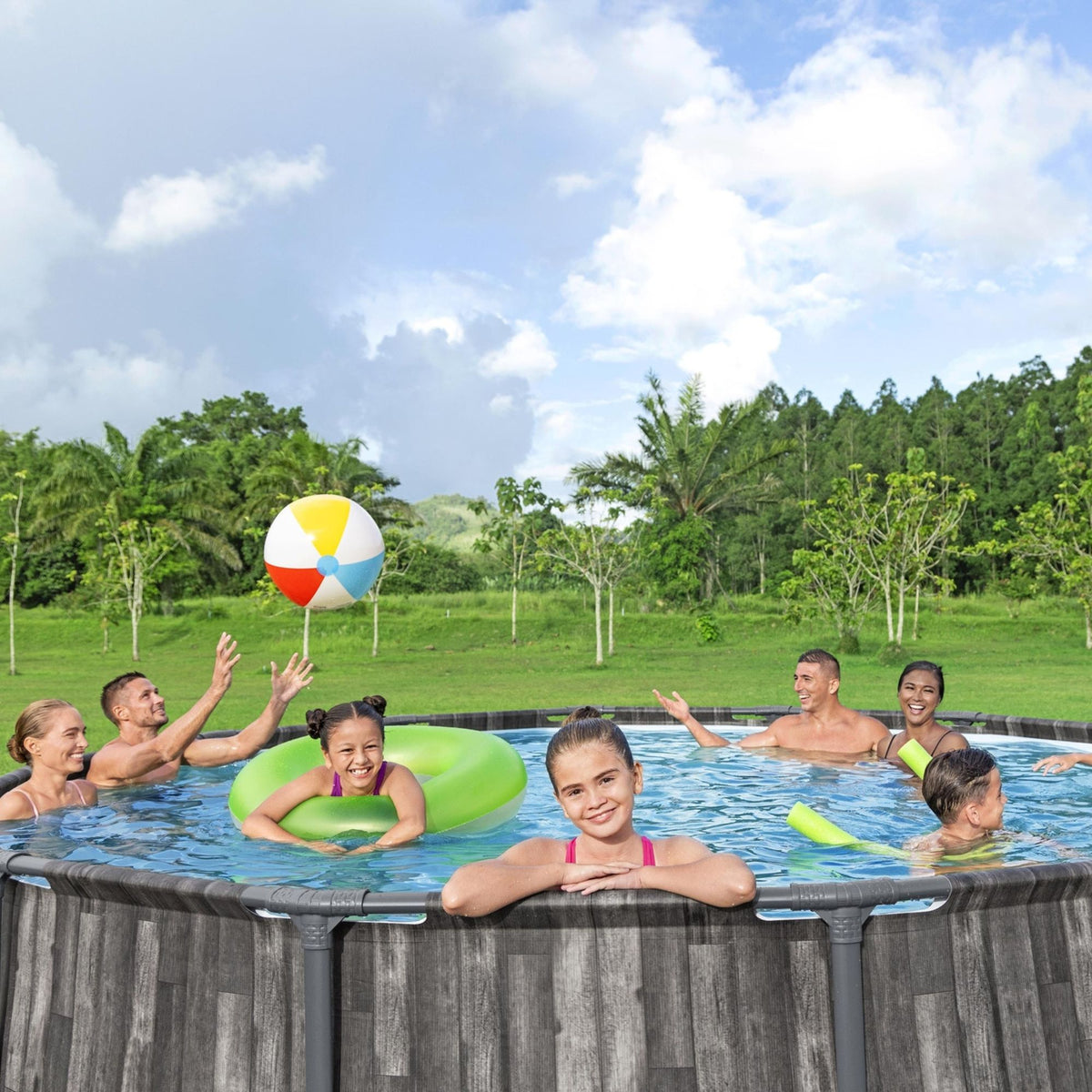 family above ground pool