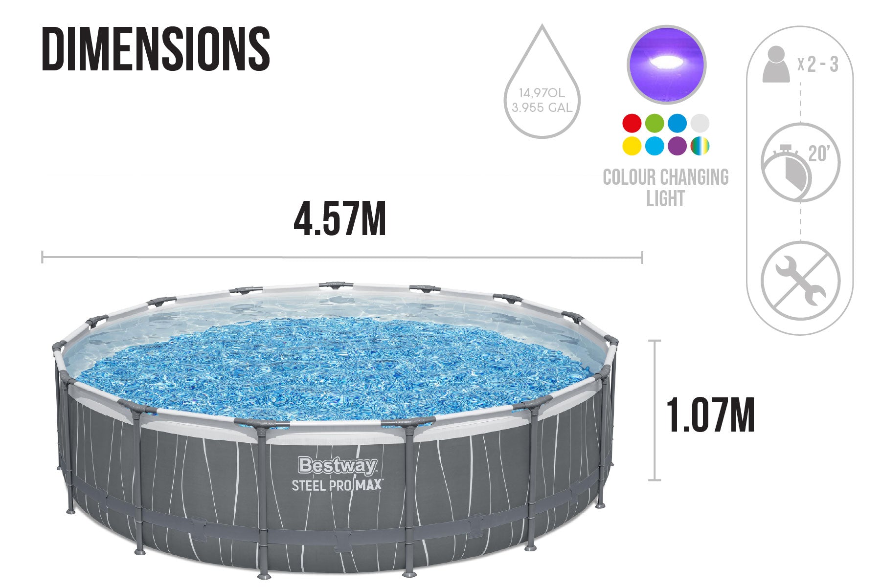 led round above ground pool