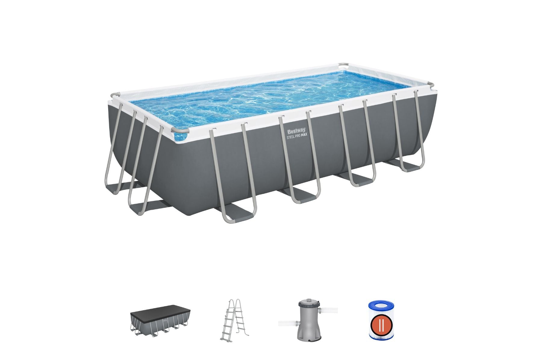 16ft x 8ft x 48in ark Grey Rectangular Steel Pro Max Above Ground Pool Set