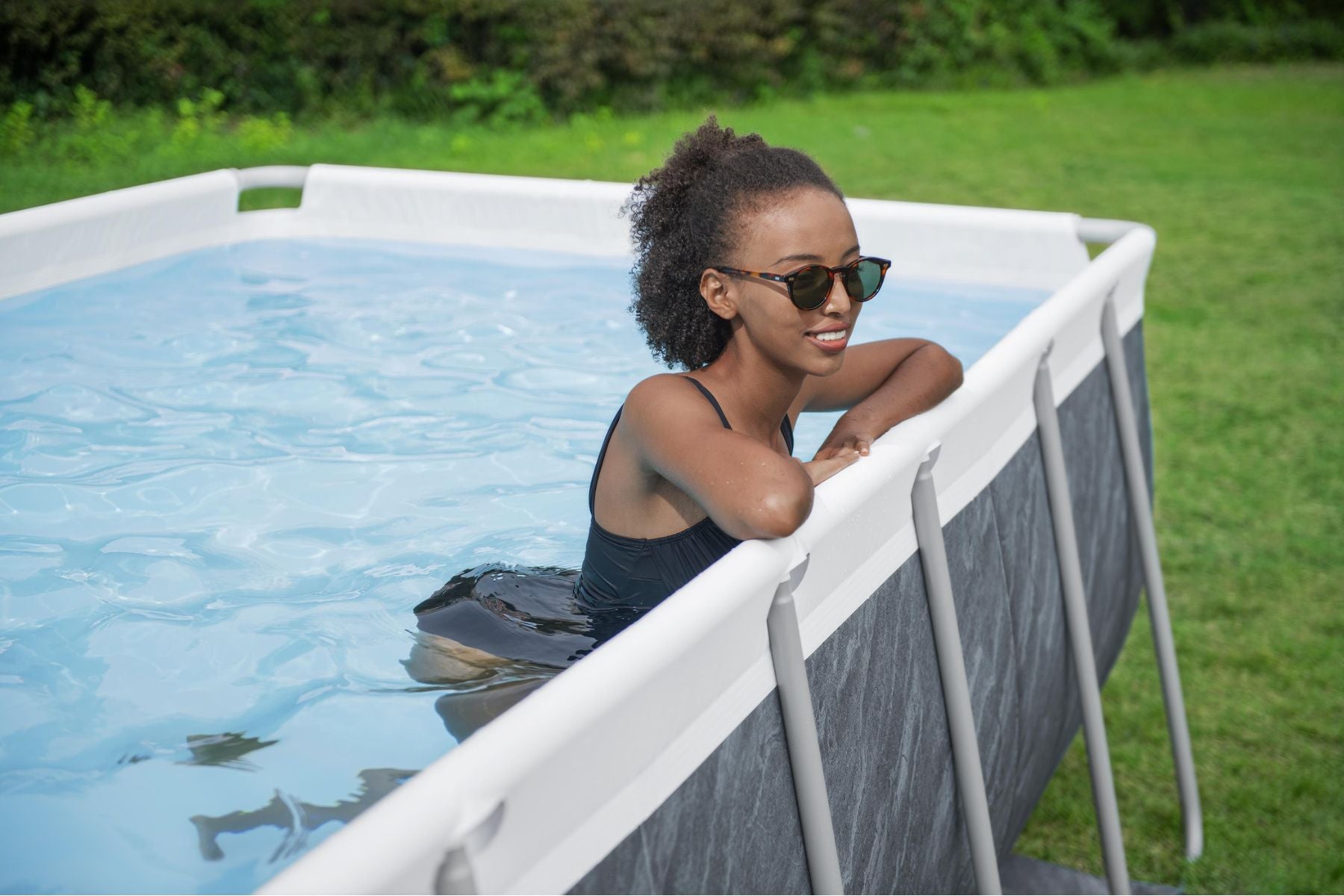 13.3ft x 6.7ft x 39.5in Marble Print Rectangle Power Steel Above Ground Pool Set