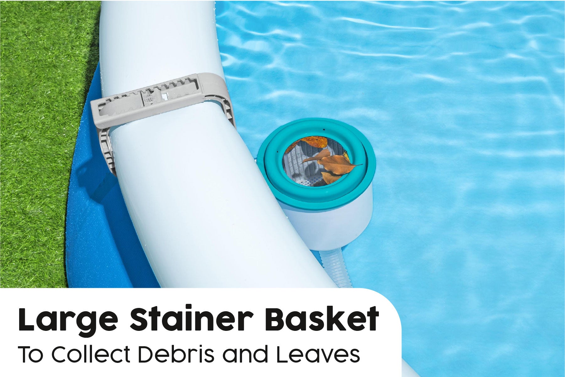 Pool skimmer with large stainer basket collecting debris