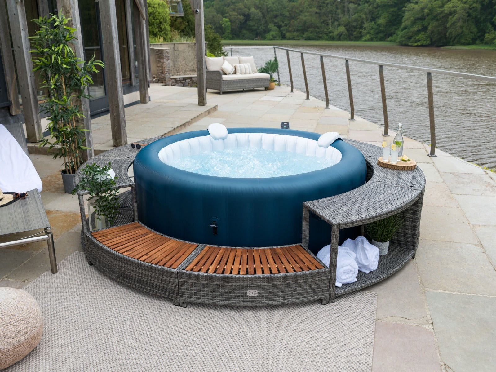 Round Rattan Hot Tub Surround 200cm Grey