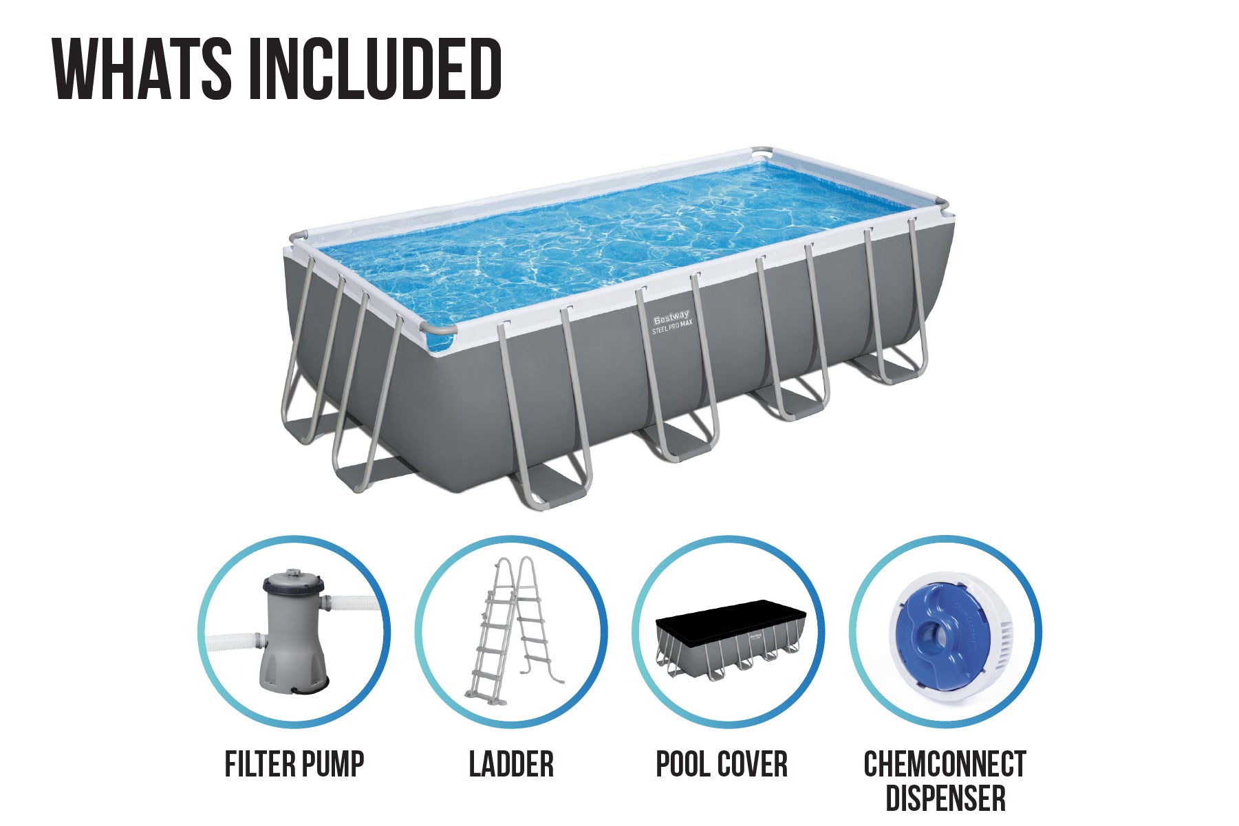 16ft x 8ft x 48in ark Grey Rectangular Steel Pro Max Above Ground Pool Set