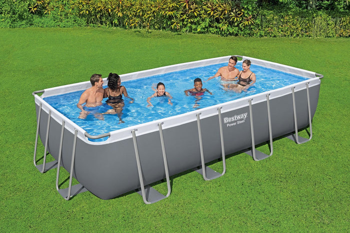 18ft x 9ft x 48in Dark Grey Rectangle Power Steel Above Ground Pool Set