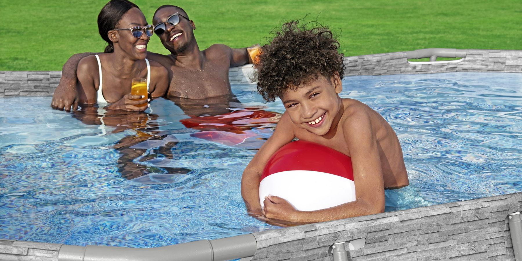 large oval grey swimming pool