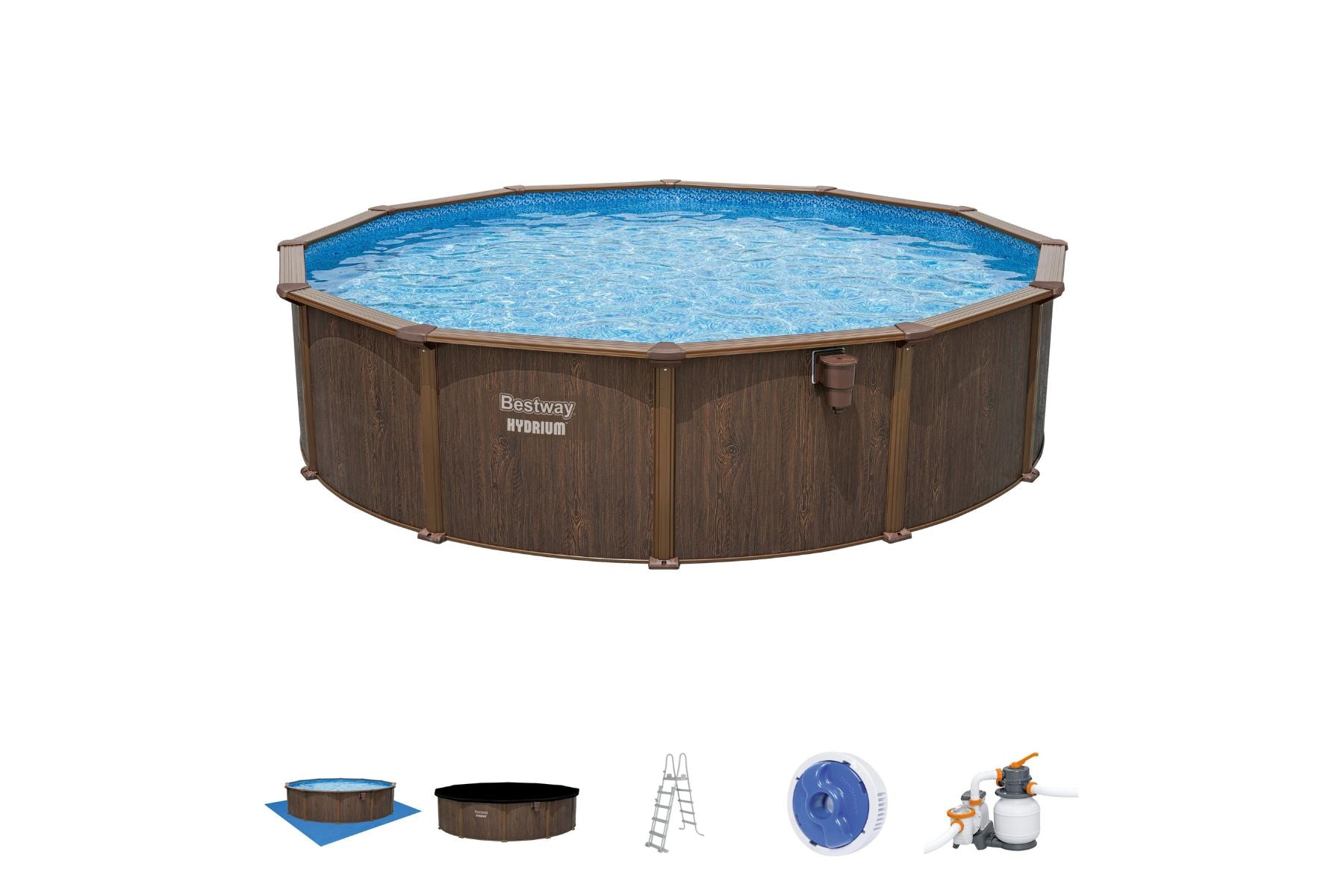 18ft x 52in Wood Print Round Hydrium Steel Above Ground Pool Set