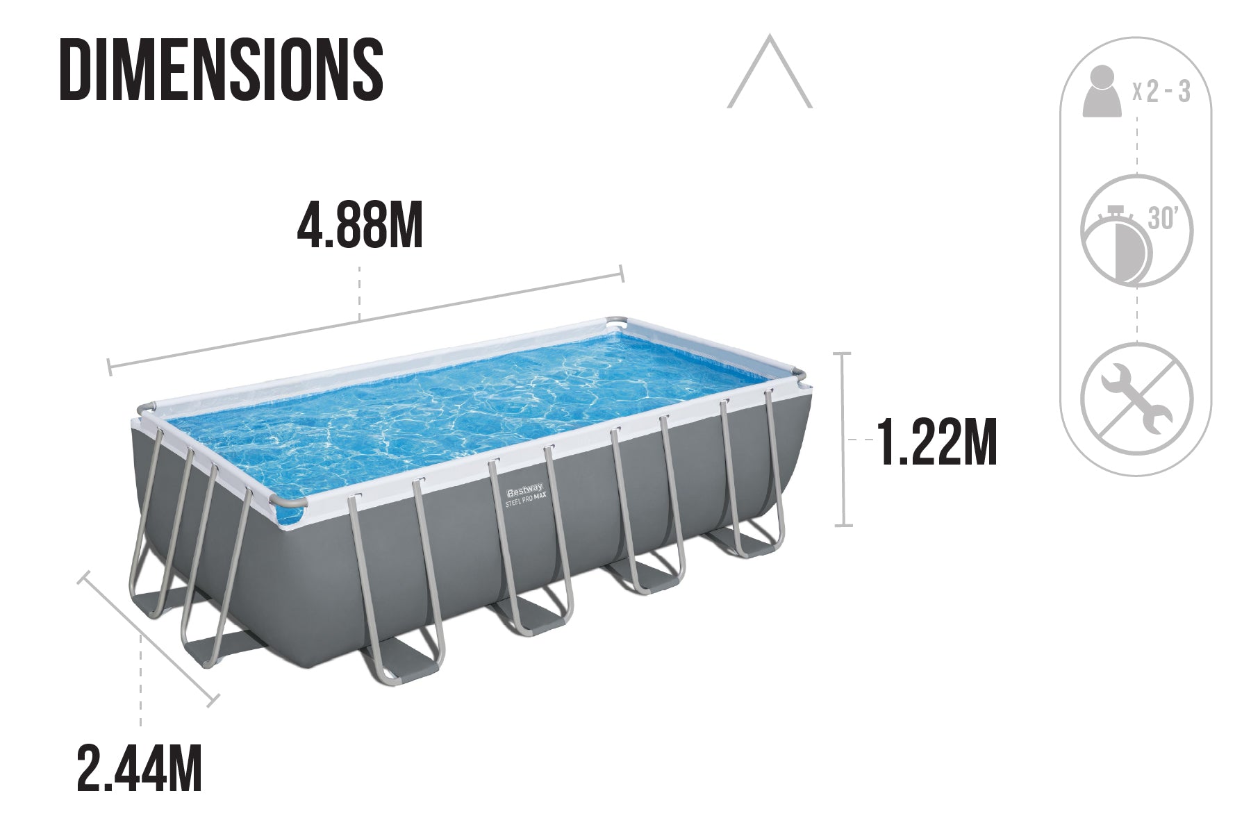 16ft x 8ft x 48in ark Grey Rectangular Steel Pro Max Above Ground Pool Set