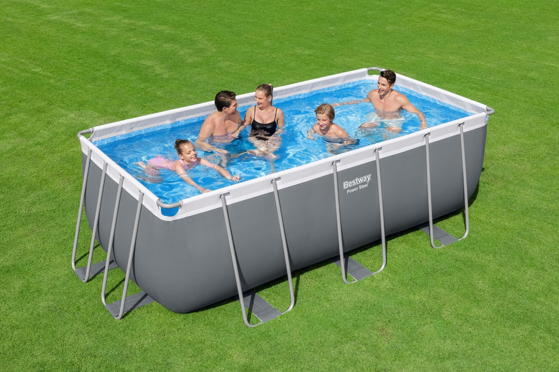 13.6ft x 6.7ft x 48in Dark Grey Rectangle Power Steel Above Ground Pool Set