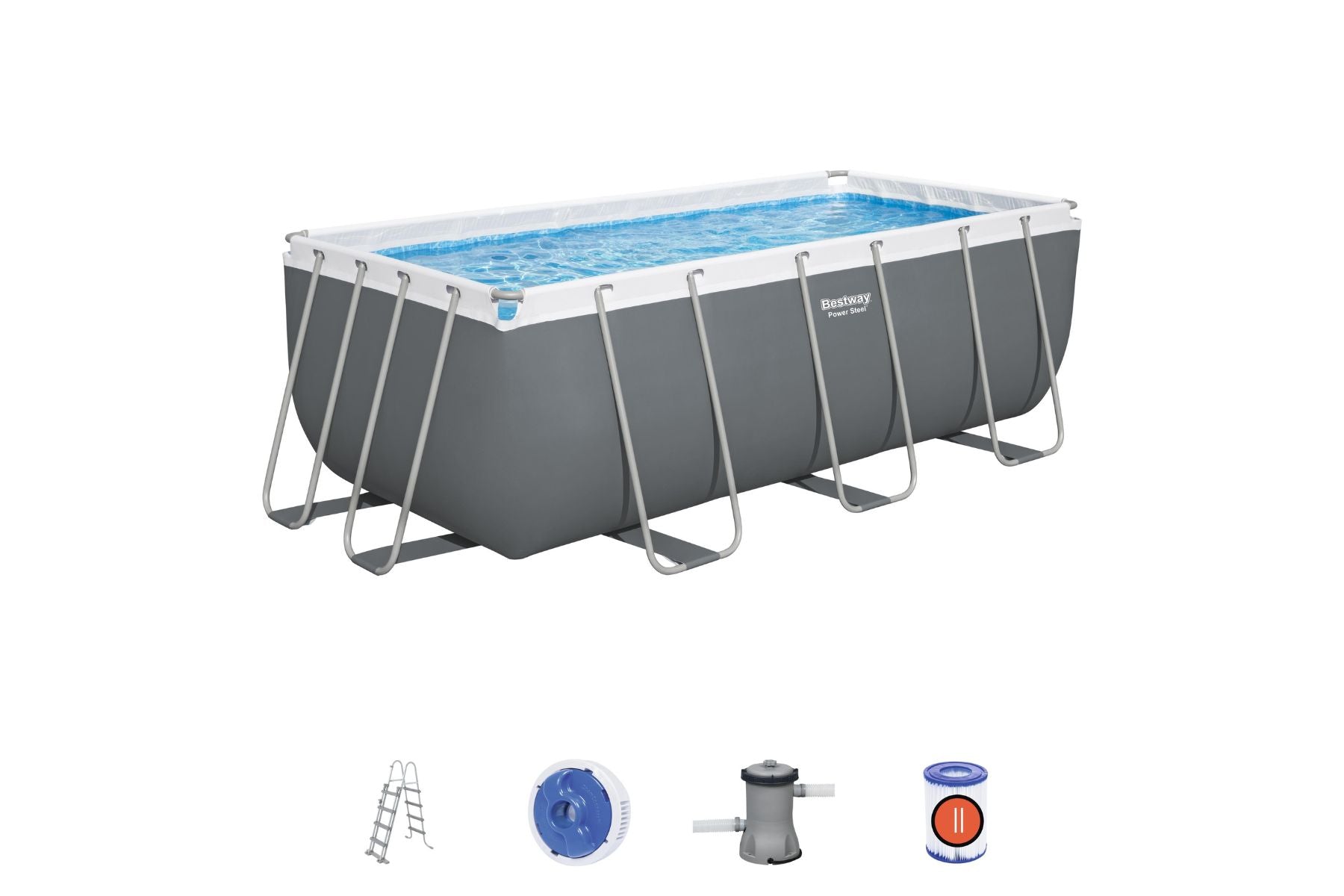 13.6ft x 6.7ft x 48in Dark Grey Rectangle Power Steel Above Ground Pool Set