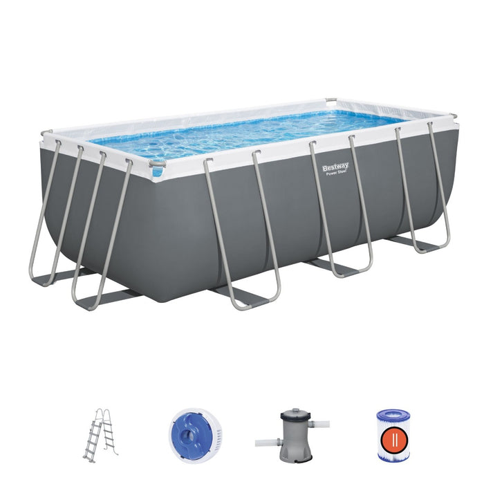 13.6ft x 6.7ft x 48in Dark Grey Rectangle Power Steel Above Ground Pool Set