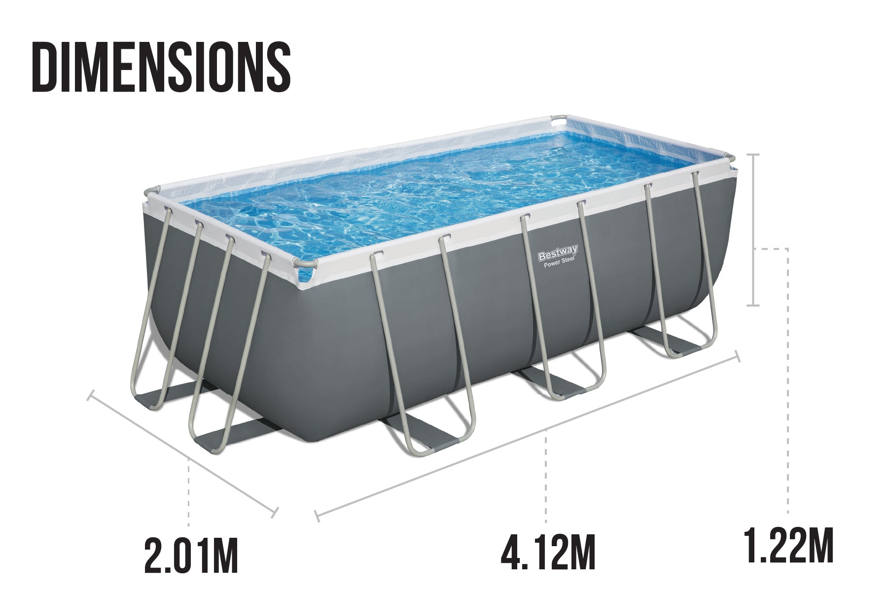 13.6ft x 6.7ft x 48in Dark Grey Rectangle Power Steel Above Ground Pool Set