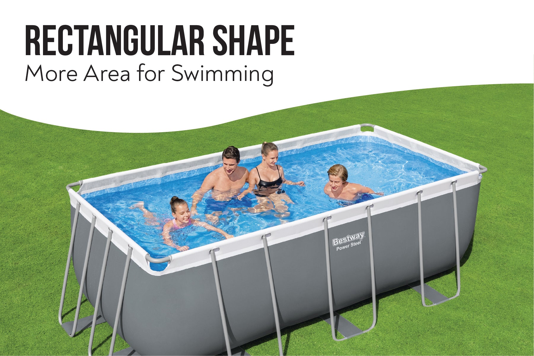13.6ft x 6.7ft x 48in Dark Grey Rectangle Power Steel Above Ground Pool Set