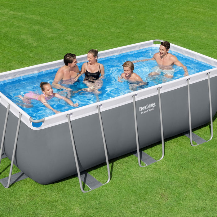 13.6ft x 6.7ft x 48in Dark Grey Rectangle Power Steel Above Ground Pool Set