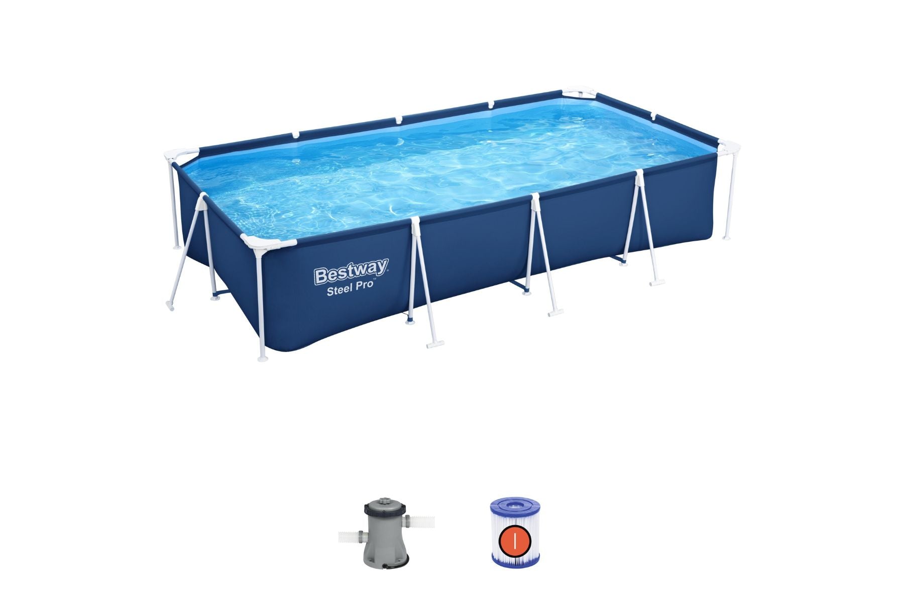 13.1ft x 6.11ft x 32in Navy Blue Rectangle Steel Pro Above Ground Pool Set
