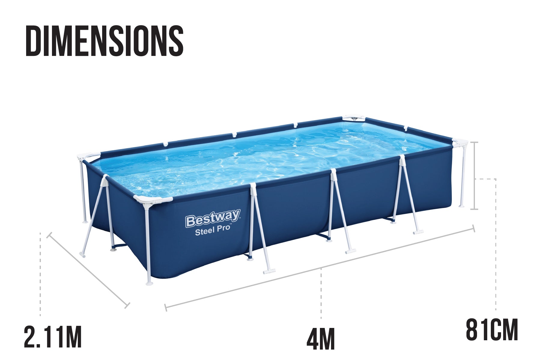 13.1ft x 6.11ft x 32in Navy Blue Rectangle Steel Pro Above Ground Pool Set