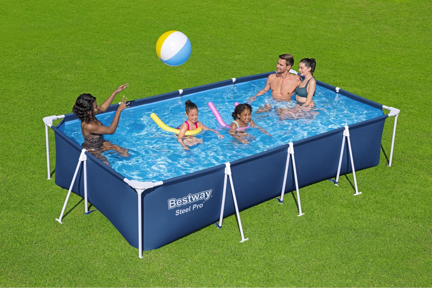 13.1ft x 6.11ft x 32in Navy Blue Rectangle Steel Pro Above Ground Pool Set