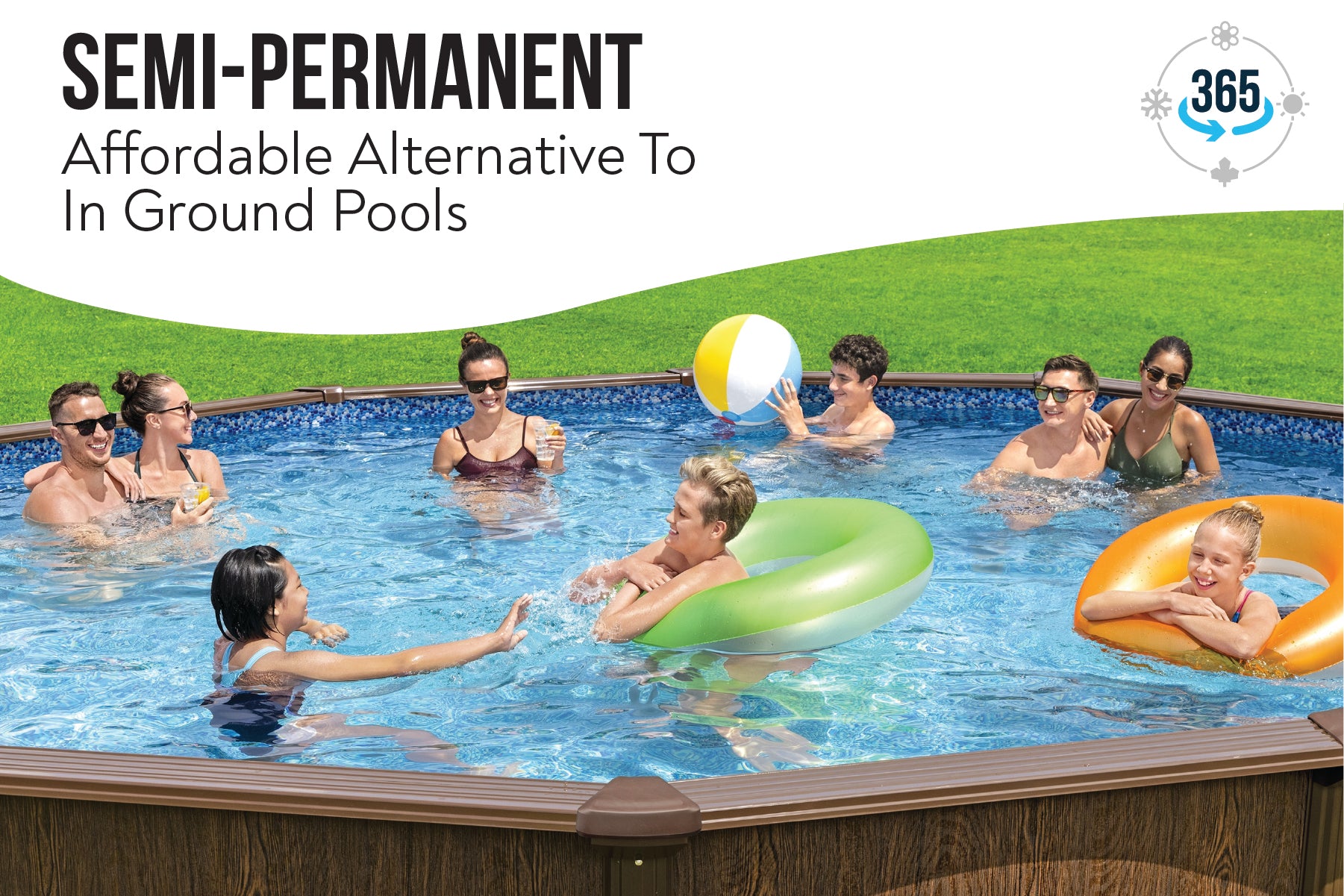 18ft x 52in Wood Print Round Hydrium Steel Above Ground Pool Set