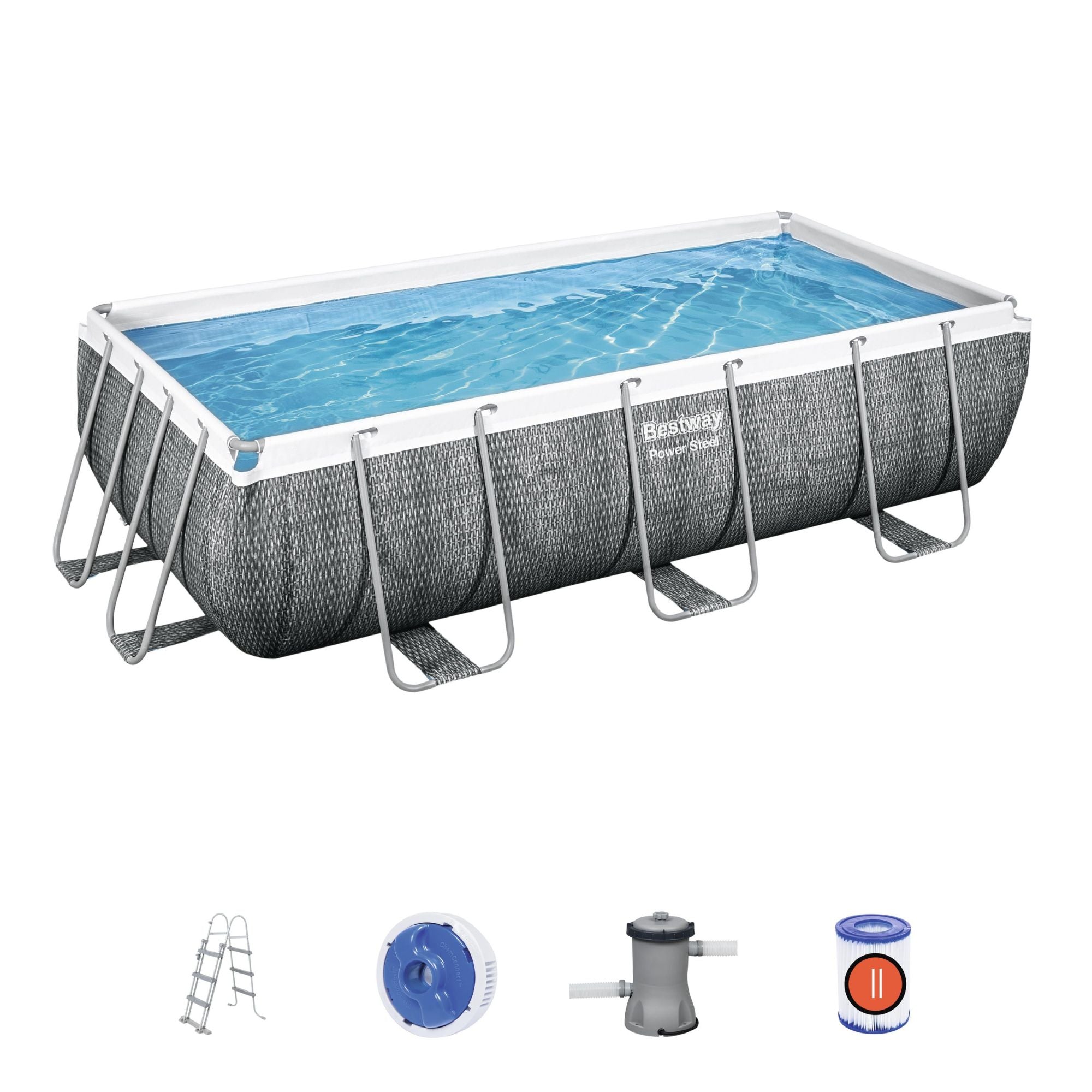 13.3ft x 6.7ft x 39.5in Rattan Print Rectangle Power Steel Above Ground Pool Set