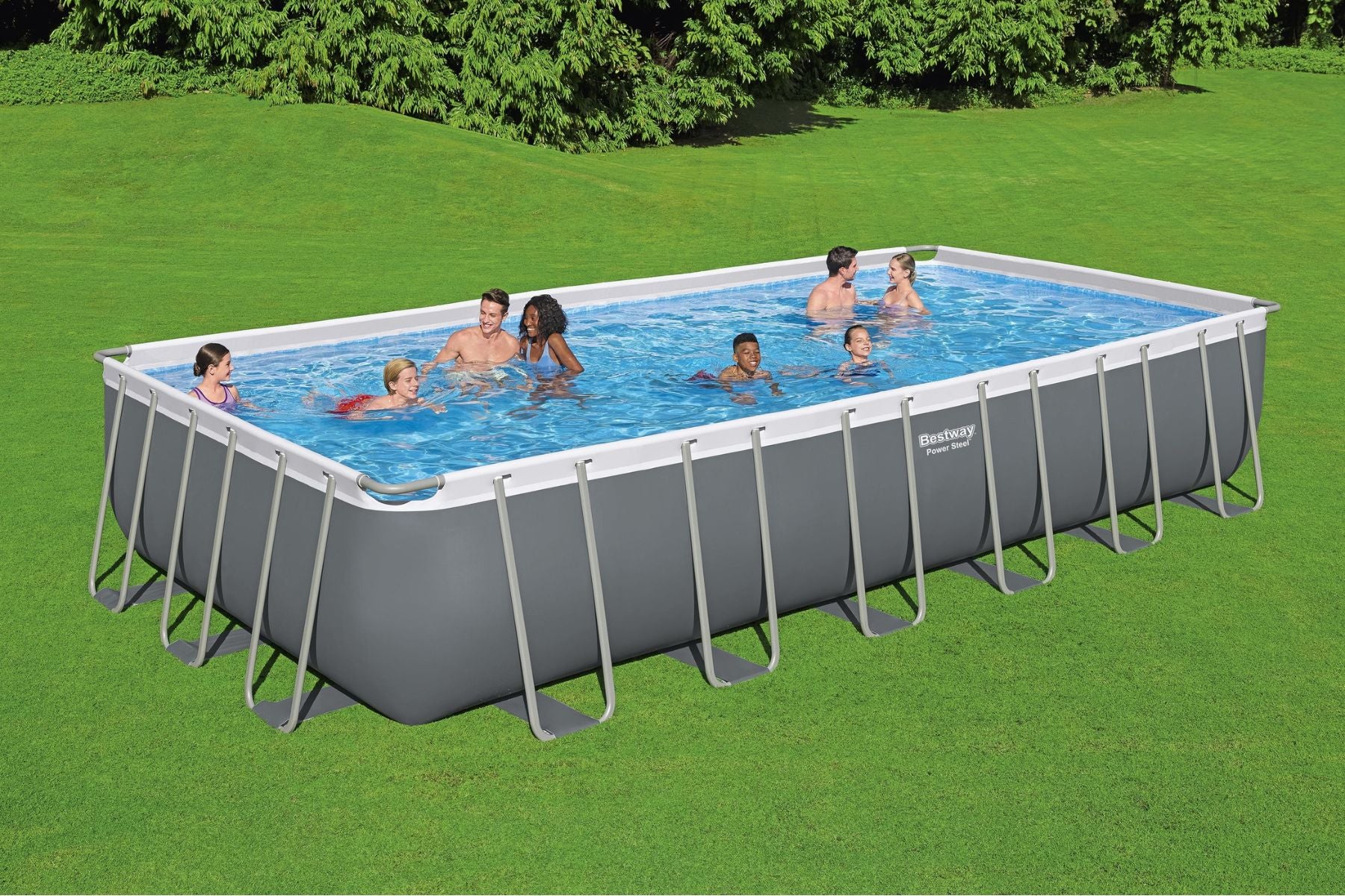 24ft x 12ft x 52in Dark Grey Rectangle Power Steel Above Ground Pool Set