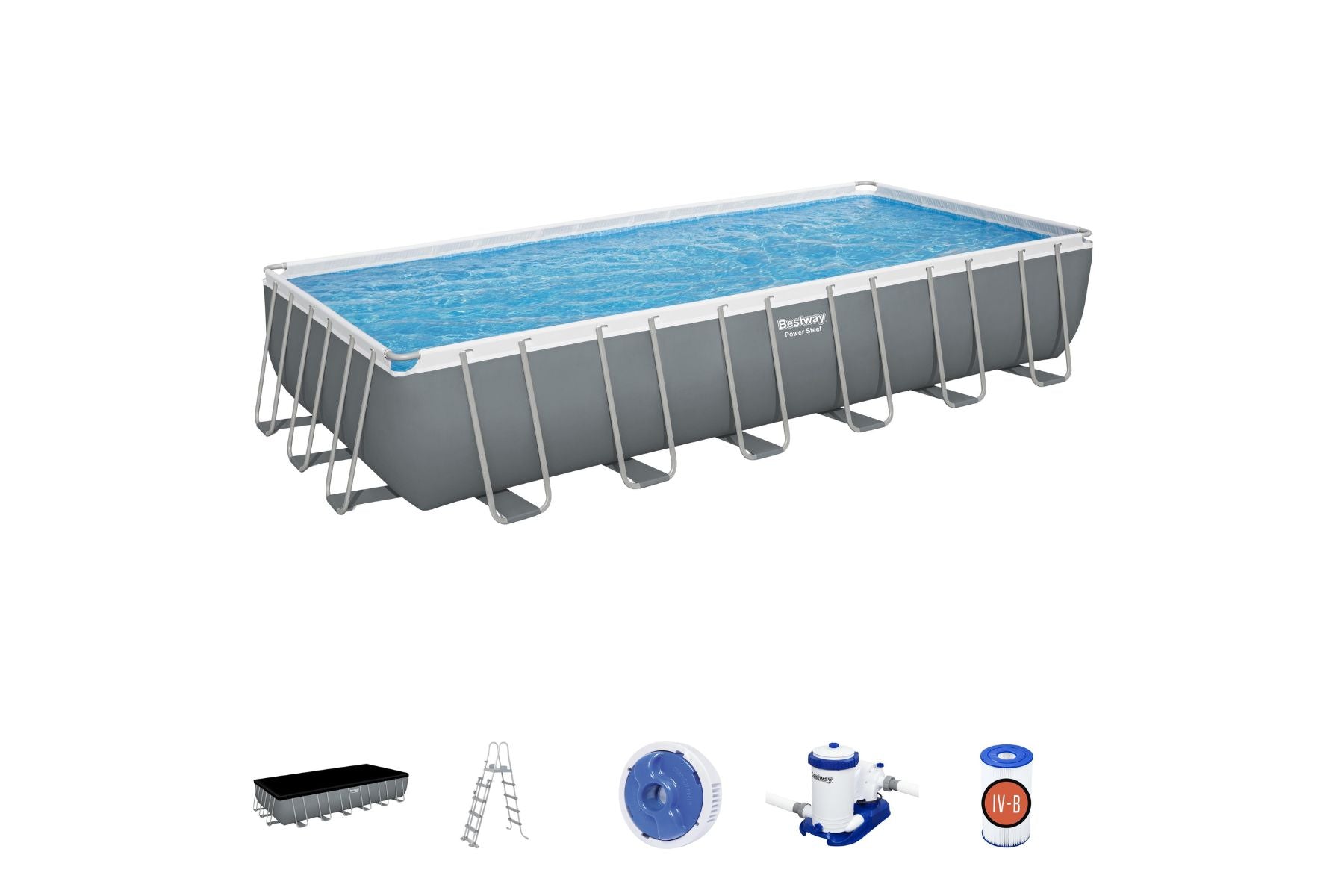 24ft x 12ft x 52in Dark Grey Rectangle Power Steel Above Ground Pool Set