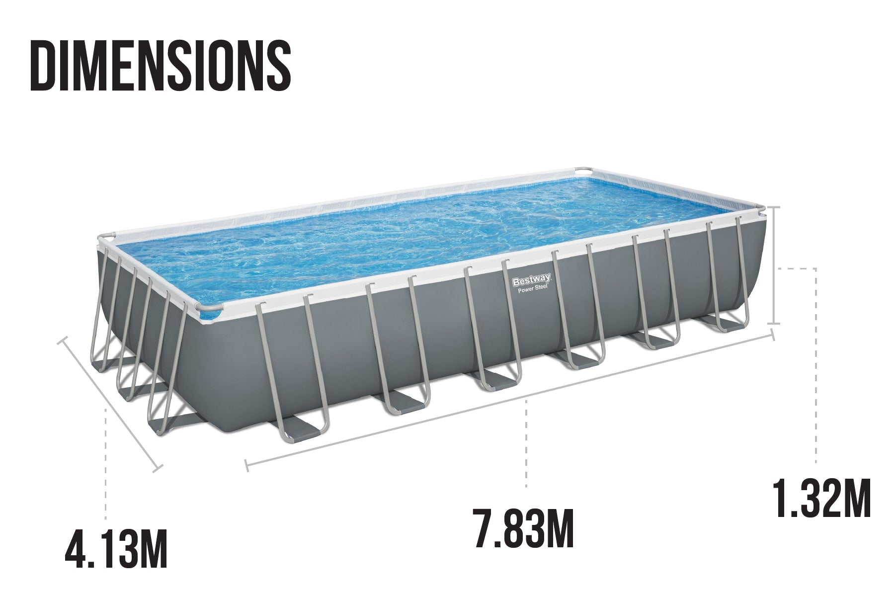 24ft x 12ft x 52in Dark Grey Rectangle Power Steel Above Ground Pool Set