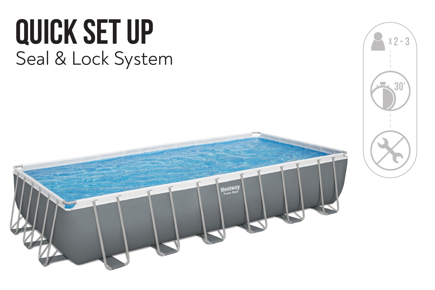24ft x 12ft x 52in Dark Grey Rectangle Power Steel Above Ground Pool Set