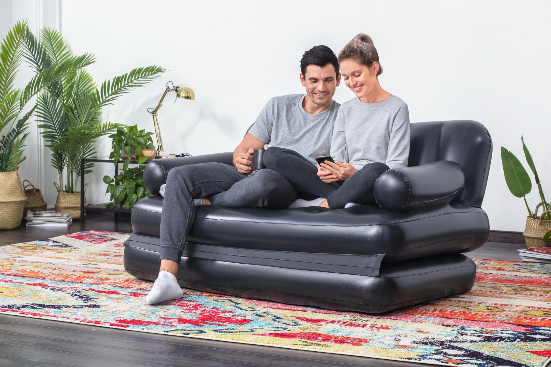 5-in-1 Inflatable Double Sofa Lounger – Airbed Mattress & Sofabed Combo – Fast Inflation