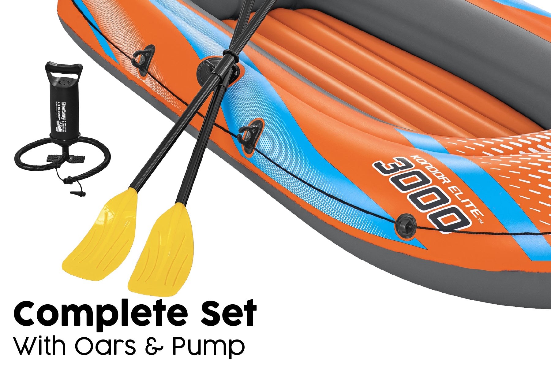 Inflatable raft with oars and pump 