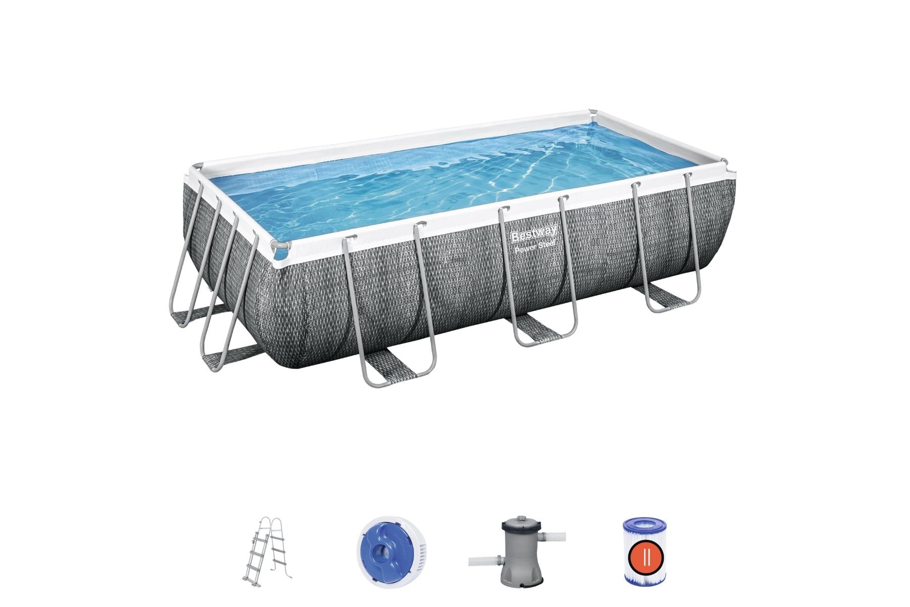 13.3ft x 6.7ft x 39.5in Rattan Print Rectangle Power Steel Above Ground Pool Set