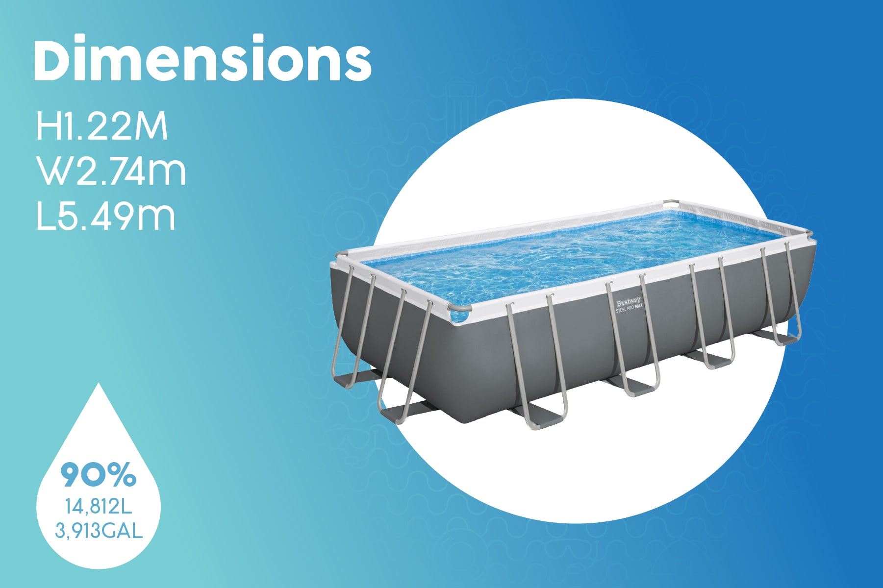 18ft x 9ft x 48in Dark Grey Rectangle Steel Pro MAX Above Ground Pool Set