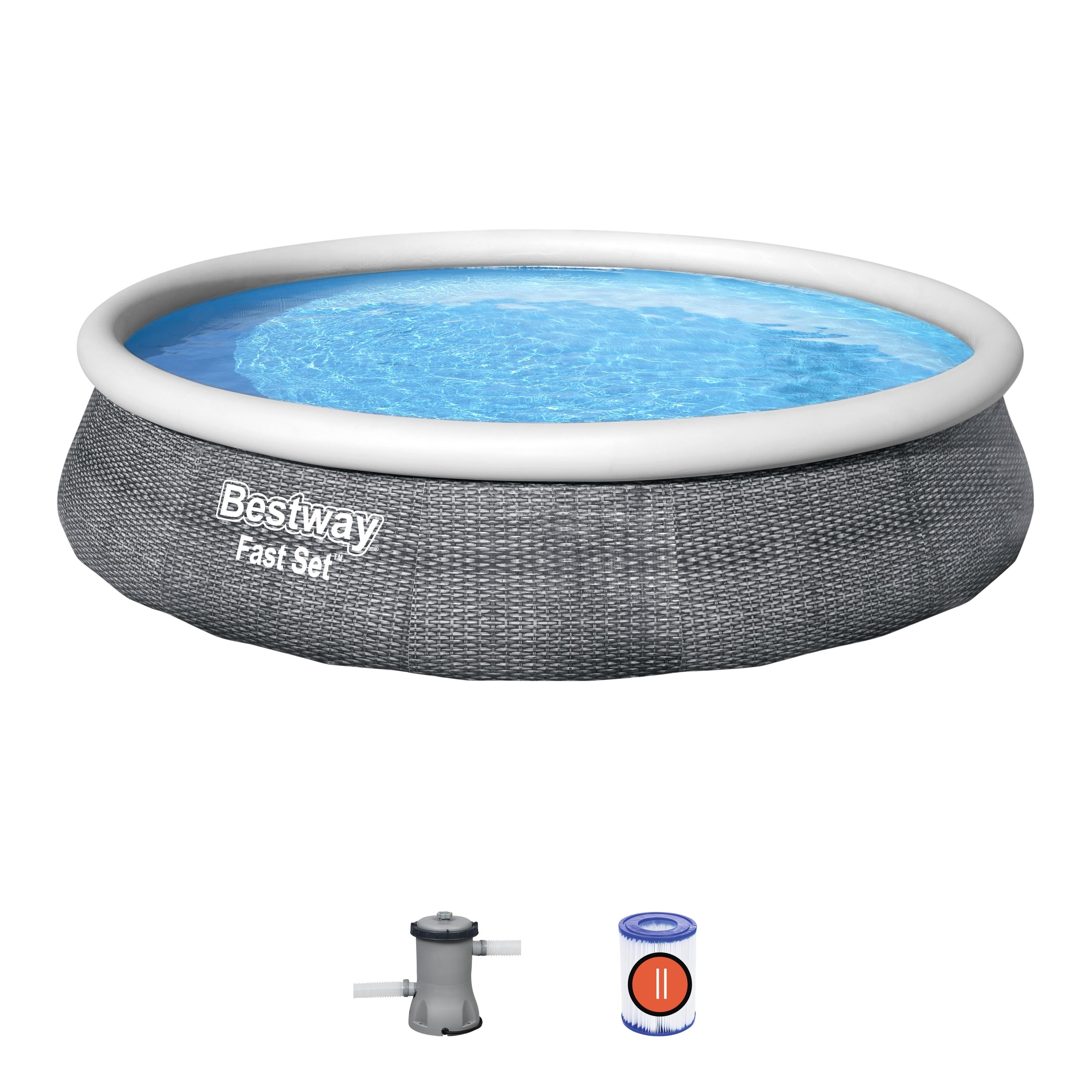 13ft x 33in Rattan Print Round Fast Set Inflatable Above Ground Pool Set