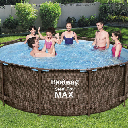 12ft x 39.5in Rattan Print Round Steel Pro Max Deluxe Above Ground Pool Set - Outlet