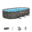 Wood Print Oval Power Steel Above Ground Pool Set